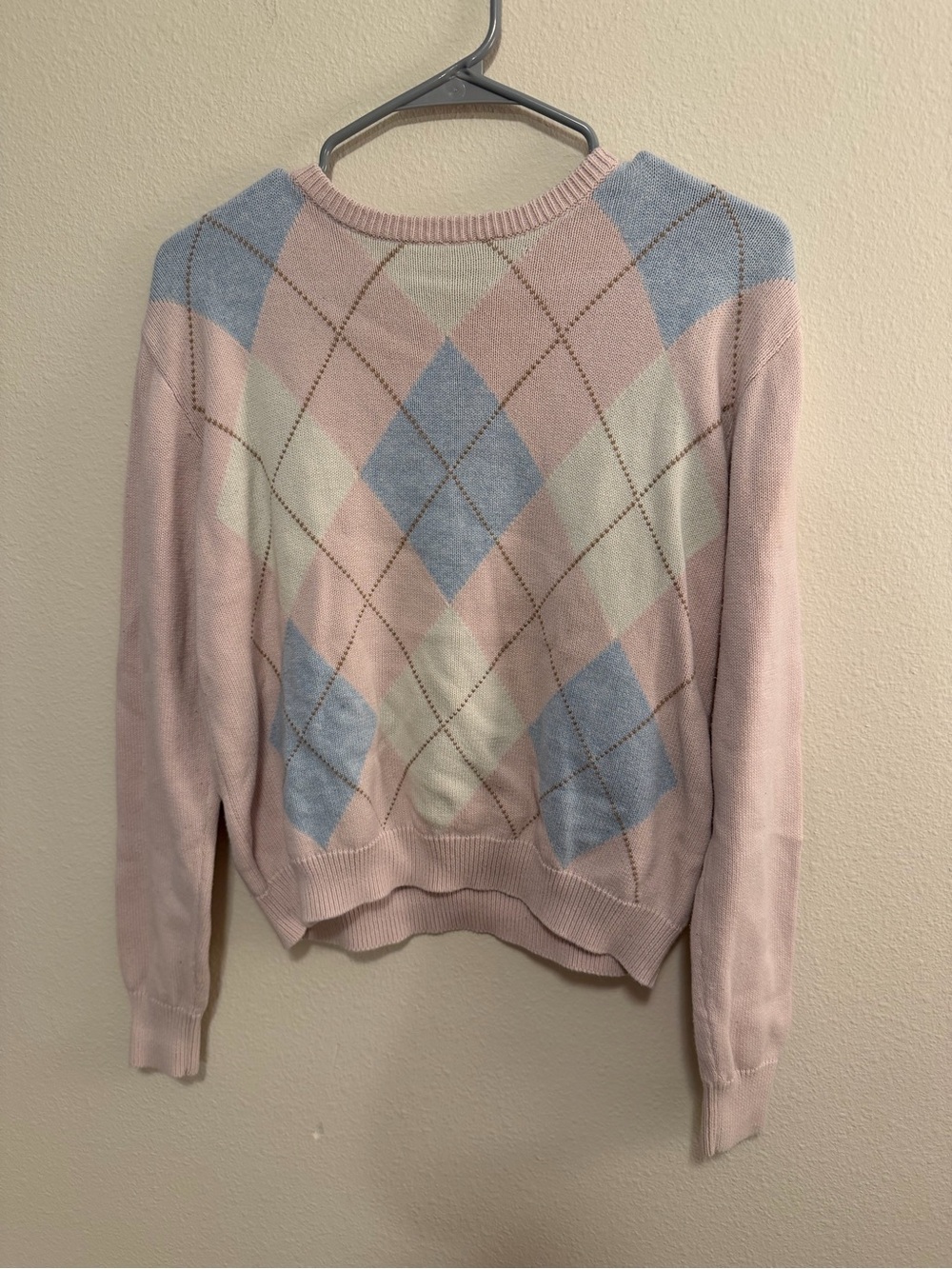 Brandy Melville Pink & Light Blue Argyle Crewneck Sweater